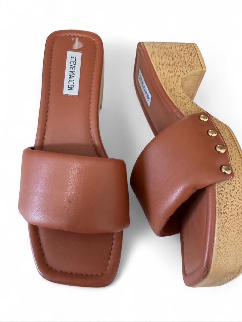 Steve Madden Chana Tan Padded Studded Platform Sandal Mules Size 9